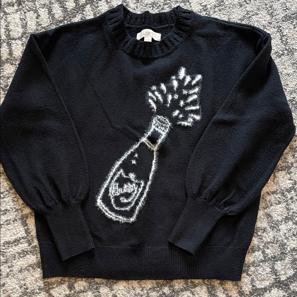 Black LOFT Sweater with White Graphic